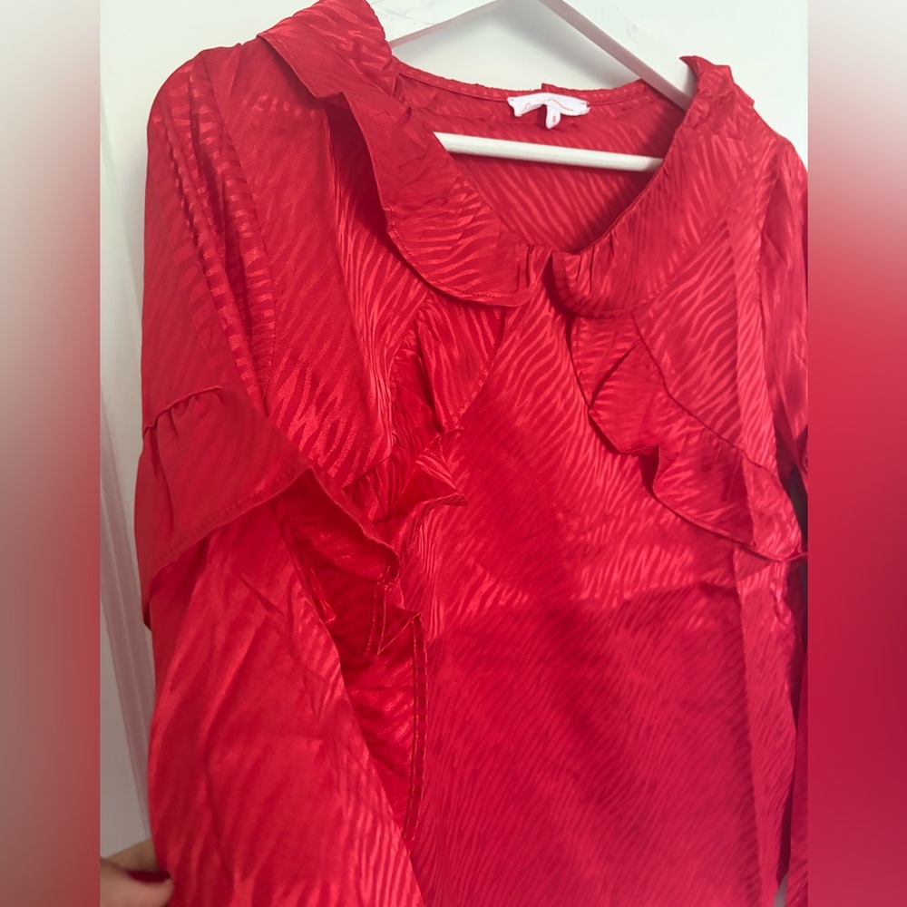 Red Ruffled Long Sleeve Blouse - Picture 3 of 5